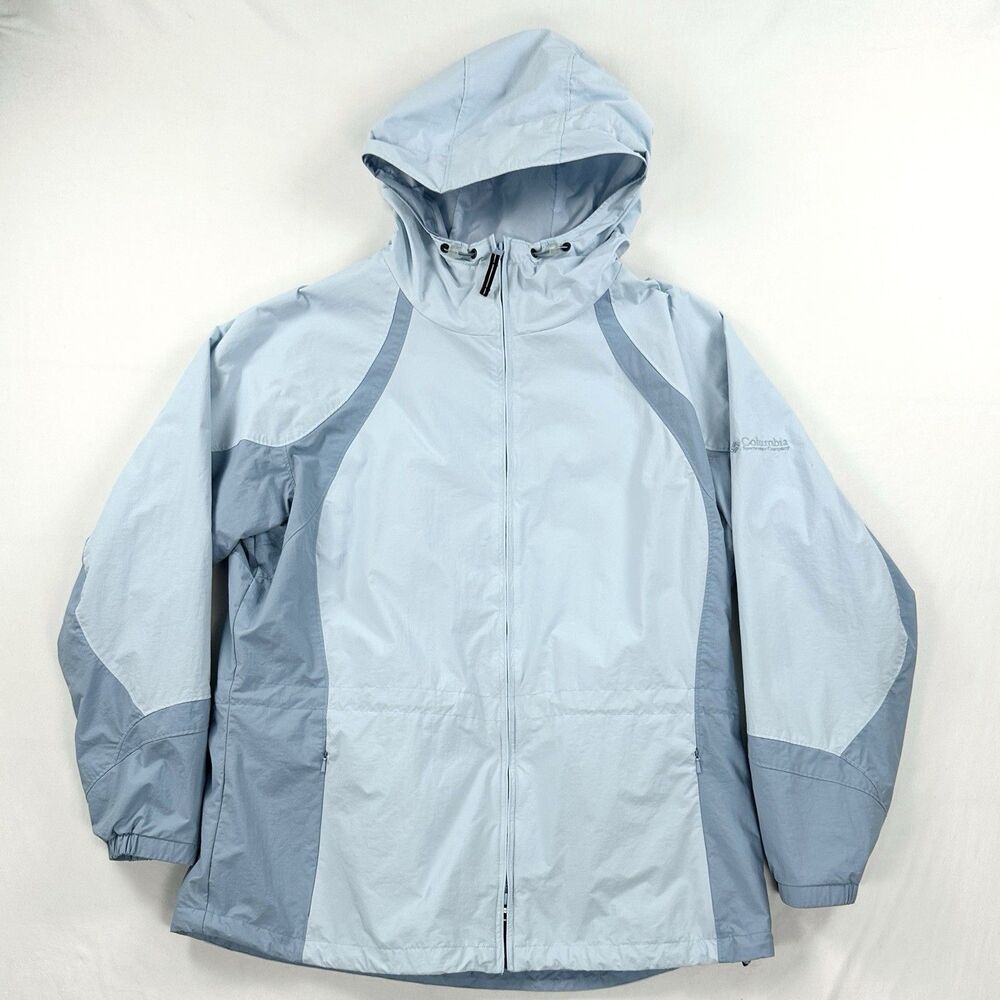 Columbia Windbreaker Rain Jacket Womens XL Blue Softshell Full Zip Hooded VTG